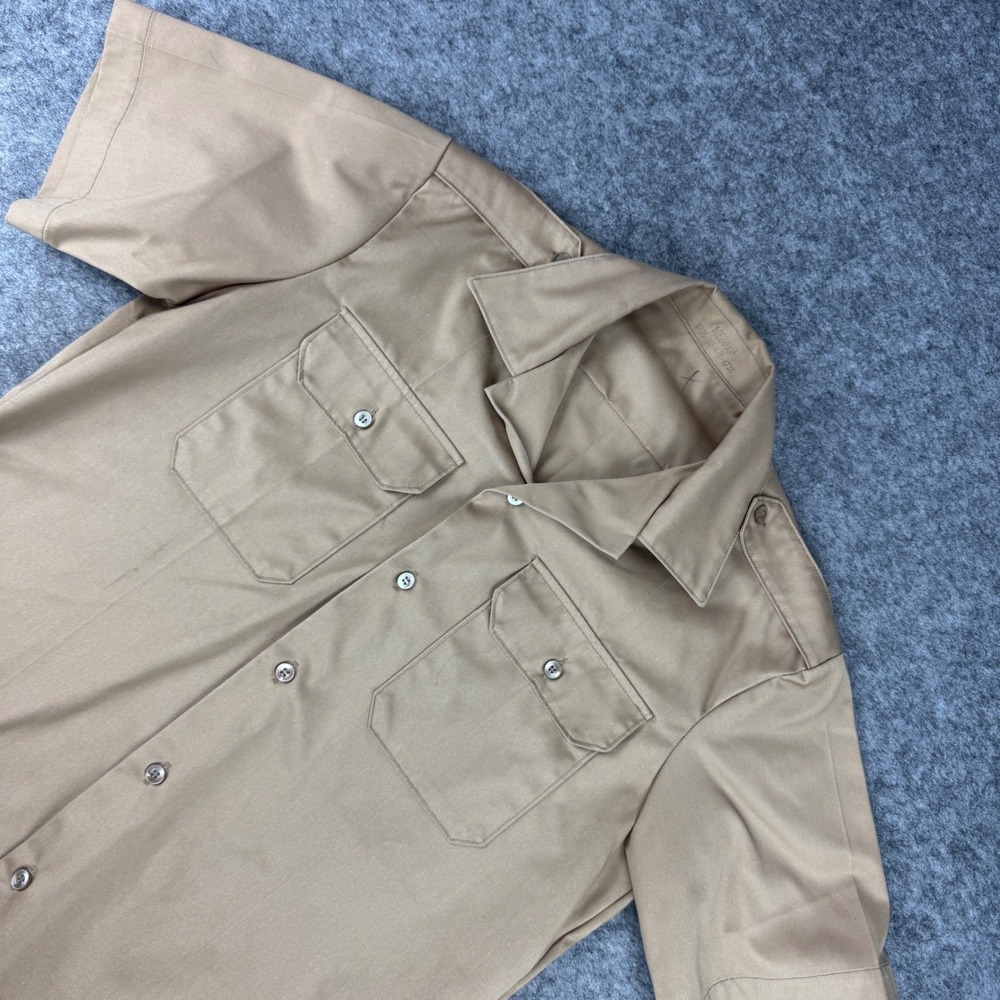 Vintage US Army Tan‎ 445 Short Sleeve Durable Press Shirt Medium Khaki Military